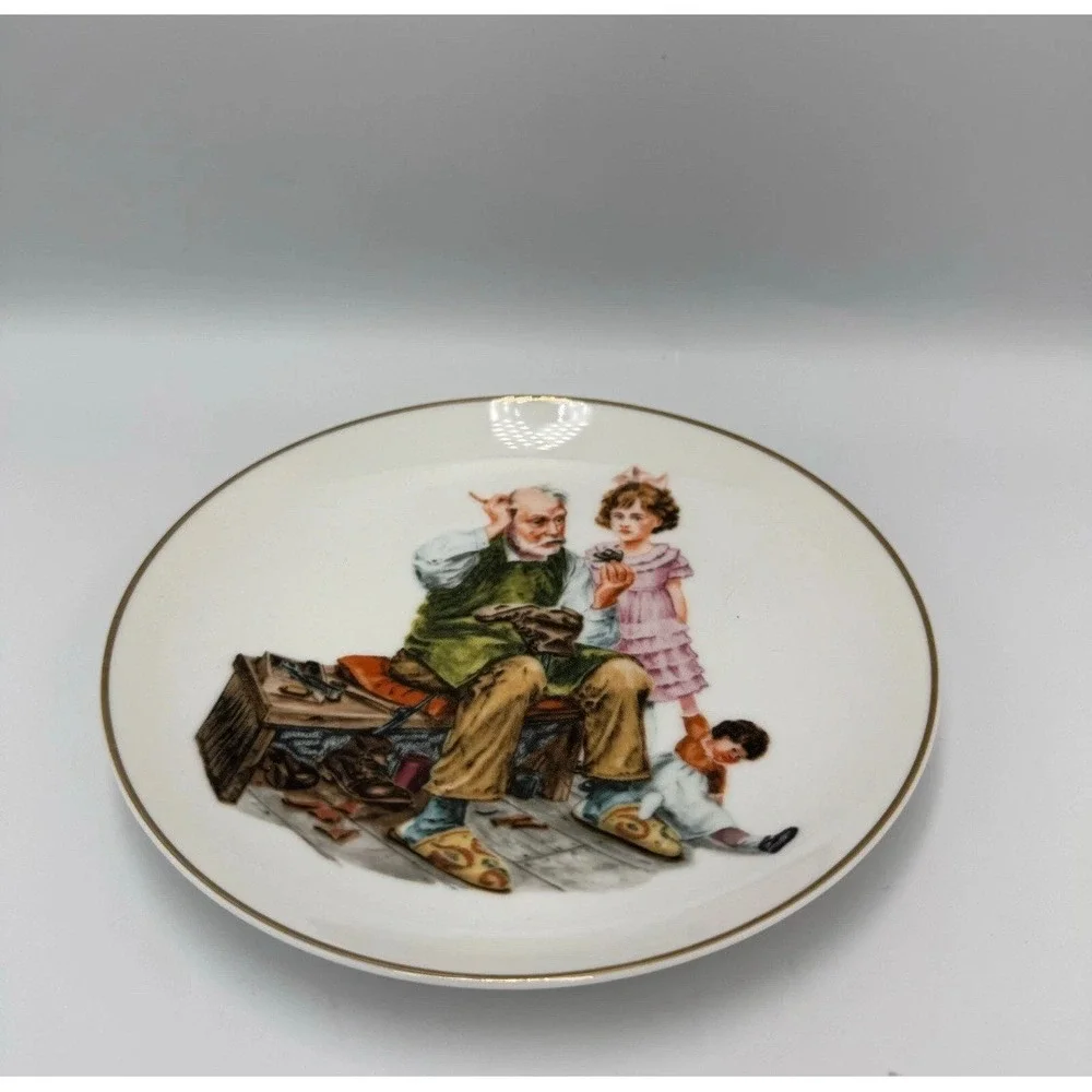 Norman Rockwell Museum The Cobbler Plate and Mug Set White Americana Decor Japan